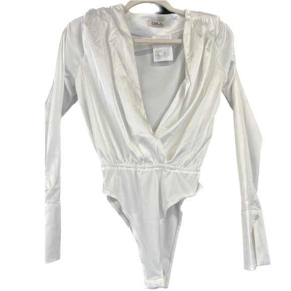 Homecoming Honolulu Lambert Satin Long Sleeve Ivory Bodysuit - Picture 2 of 5